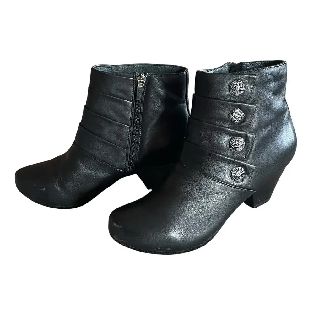 DANSKO Baker Women's Size 37/6.5-7 Black Nappa Leather Side Zip Ankle Boots - Picture 1 of 9